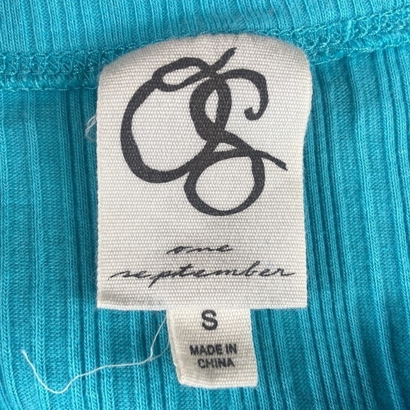 One September Turquoise Ribbed Asymmetrical Tank Top with Ruffle Accent - Picture 7 of 7